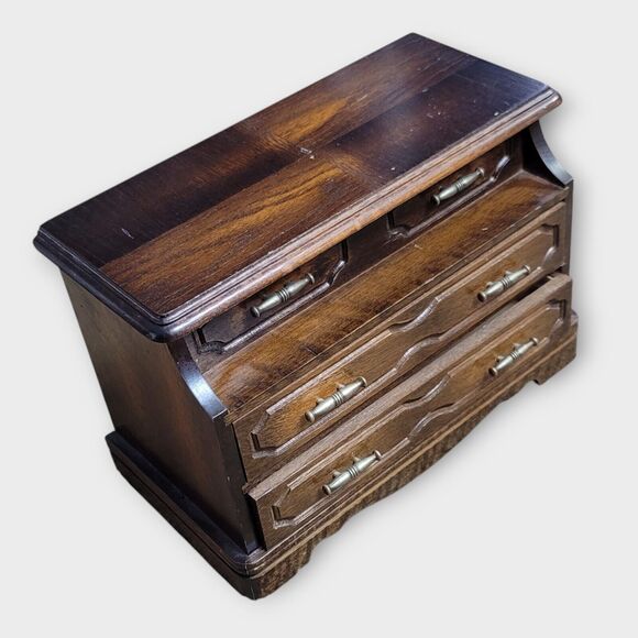 Jay Import Small Wood Musical Jewelry Box Drawers Storage Ring Holder Wt Mirror - Picture 1 of 12